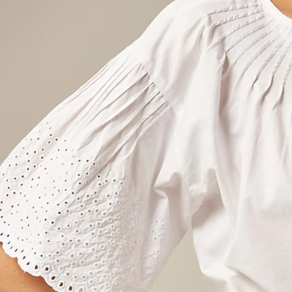 J. Crew Jolie Top Lightweight Eyelet Cotton Poplin White Size L NWT - Picture 2 of 8